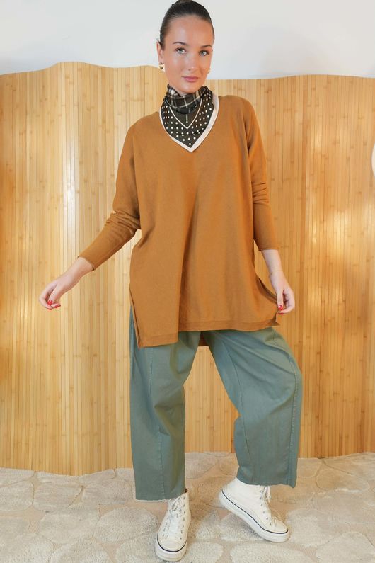 Winnie Ribby Stretch Longline Fine Knit Camel